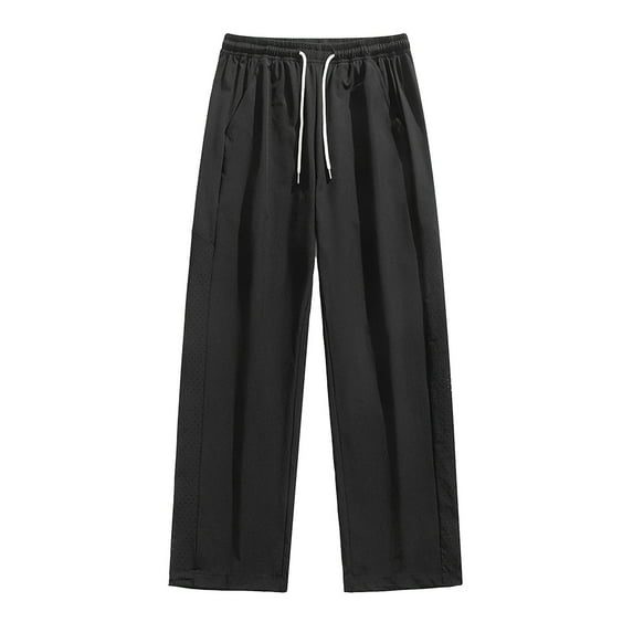 YLSDY Mens Casual Loose Wide Leg Pants Ice Silk Solid Oversized Harem Pants Pleated Design Baggy Joggers Sweatpants Black L
