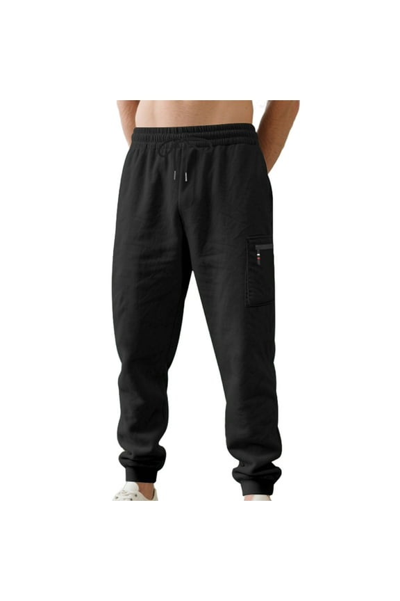 Mens Casual Pants Elastic Waist Drawstring Lightweight Summer Fall Loose Beach Straight Leg Pants with Pockets Black S