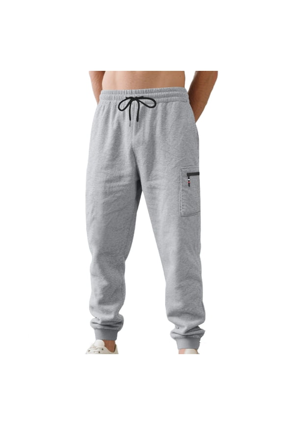 Mens Casual Pants Elastic Waist Drawstring Lightweight Summer Fall Loose Beach Straight Leg Pants with Pockets Gray L