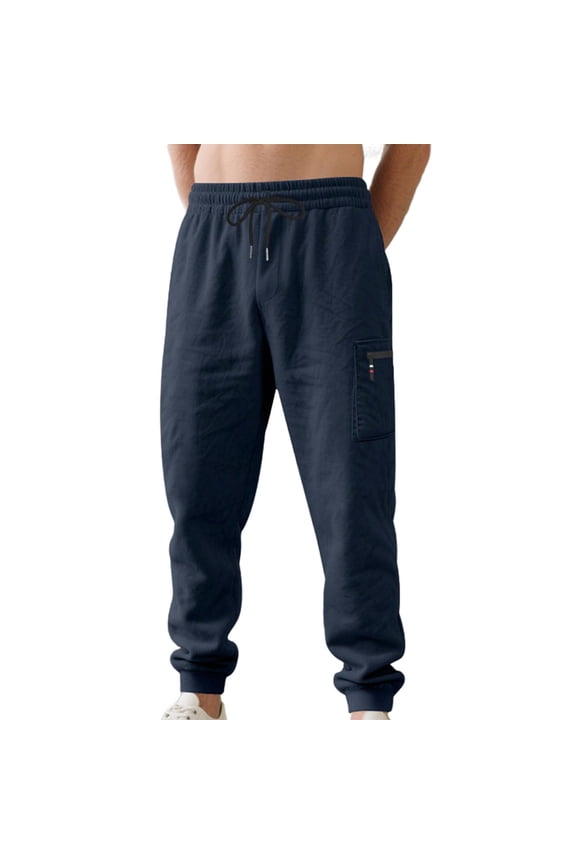 Mens Casual Pants Elastic Waist Drawstring Lightweight Summer Fall Loose Beach Straight Leg Pants with Pockets Navy S