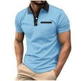 thumbnail image 1 of YLSDY Mens Casual Button Collared Shirts Classic Collared Short Sleeve Golf Shirt Fashion Button Cotton Top with Pocket Sky Blue XL, 1 of 8