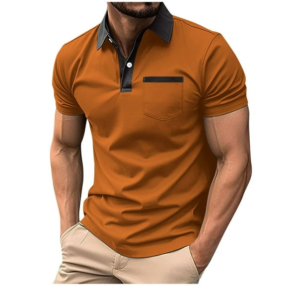 YLSDY Mens Casual Button Collared Shirts Classic Collared Short Sleeve Golf Shirt Fashion Button Cotton Top with Pocket Yellow XL