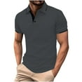 thumbnail image 1 of YLSDY Mens Casual Button Collared Shirts Collared Classic Button Basic Short Sleeve Cotton Pique Button Collared Shirt Stylish Golf Tops Dark Gray S, 1 of 5