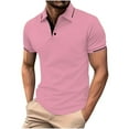 thumbnail image 1 of YLSDY Mens Casual Button Collared Shirts Collared Classic Button Basic Short Sleeve Cotton Pique Button Collared Shirt Stylish Golf Tops Pink S, 1 of 5
