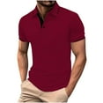 thumbnail image 1 of YLSDY Mens Casual Button Collared Shirts Collared Classic Button Basic Short Sleeve Cotton Pique Button Collared Shirt Stylish Golf Tops Wine XXL, 1 of 5