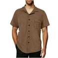 thumbnail image 1 of YLSDY Mens Casual Short Sleeve Button Down Shirts Cuban Collared Linen Textured Shirt Summer Vacation Beach Tops Coffee S, 1 of 8