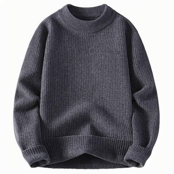 YLSDY Mens Casual Sweater Fall Winter Solid Color Round Imitation Knitted Pullover Fashion Men Warm Long Sleeve Sweater Dark Gray XXL