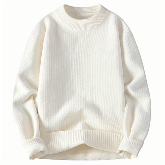 YLSDY Mens Casual Sweater Fall Winter Solid Color Round Imitation Knitted Pullover Fashion Men Warm Long Sleeve Sweater White XXXL