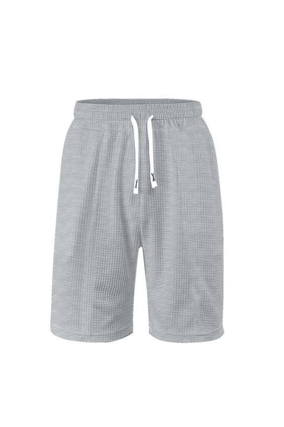 Mens Casual Waffle Shorts Elastic Waist Drawstring Summer Beach Shorts 7" Workout Sweat Shorts with Pockets Gray XXXL