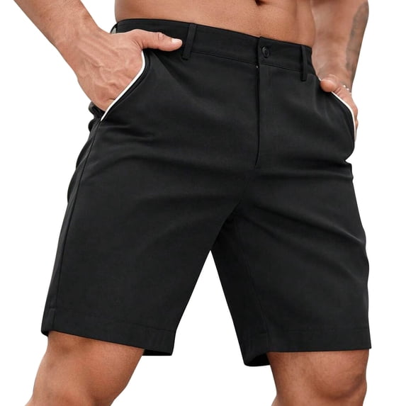 YLSDY Mens Chino Shorts Inseam Flat-Front Shorts Solid Color Work Short with Pockets for Office Wedding Guest Party Black L