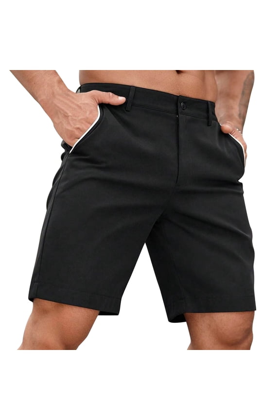 Mens Chino Shorts Inseam Flat-Front Shorts Solid Color Work Short with Pockets for Office Wedding Guest Party Black M