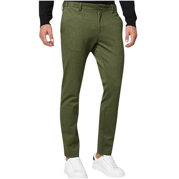 YLSDY Mens Chinos Pants Casual Slim Fit Dress Pants Stretch Flat-Front Tapered Slacks Fashion Spring Business Pants Army Green 20-22