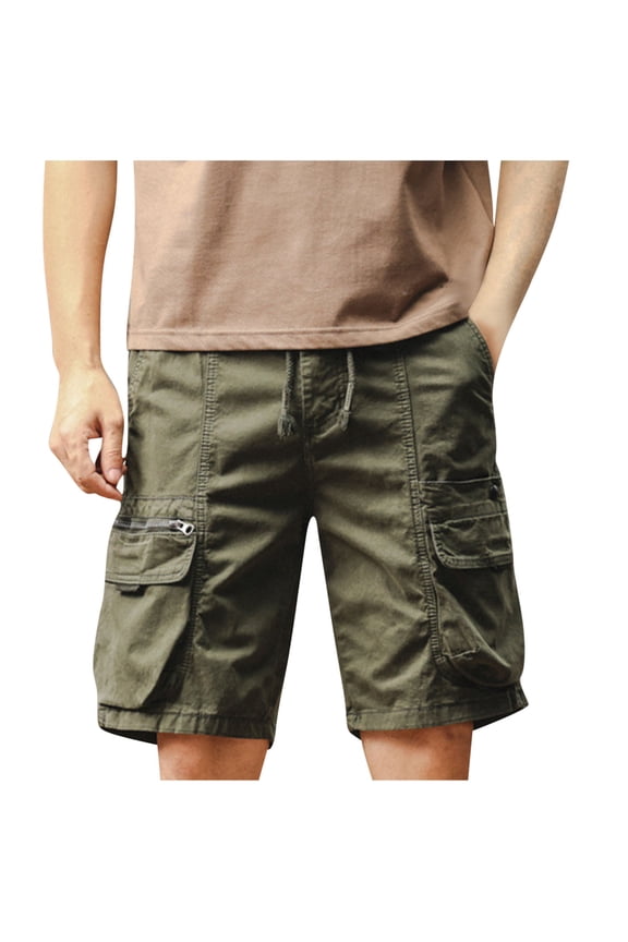 Mens Classic-Fit Cargo Shorts for Hiking Climbing Cotton Elastic Waist Multi-Pocket Summer Workout Gym Camping Shorts Army Green XL