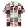 thumbnail image 1 of YLSDY Mens Collared Beach Crochet Knit Floral Shirts Short Sleeve Button Down Hollow Out Cute Tops Novelty Tops Multicolor M, 1 of 4