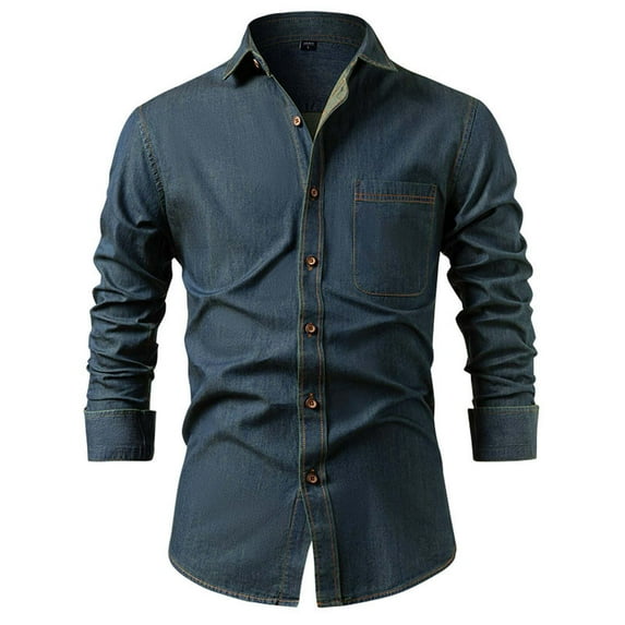YLSDY Mens Collared Jeans Shirts Long Sleeve Casual Button Down Vintage Washed Denim Blouse Fall Lightweight Jeans Jackets Blue M