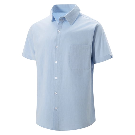YLSDY Mens Collared Vacation Shirts Casual Hawaiian Short Sleeve Cotton Linen Button Down Tropical Beach Tops with Pocket Sky Blue S