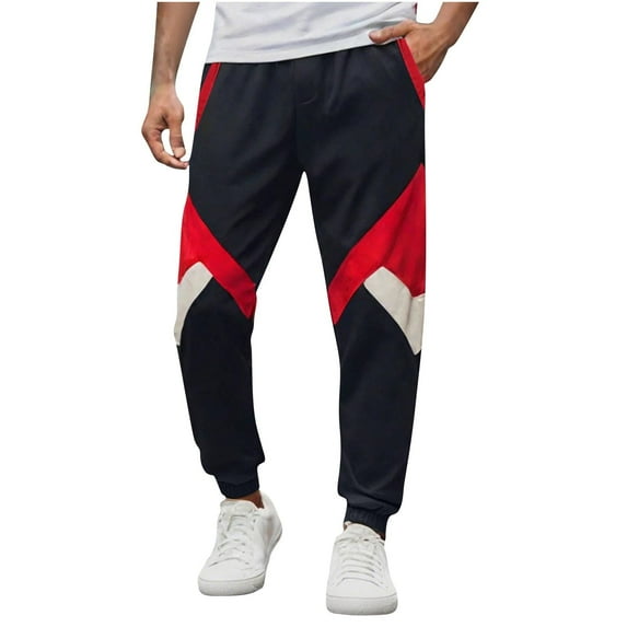 YLSDY Mens Color Block Sweatpants Elastic Waist Tapered Running Workout Pants 2025 Baggy Joggers with Pockets Black XXXL