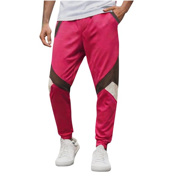 YLSDY Mens Color Block Sweatpants Elastic Waist Tapered Running Workout Pants 2025 Baggy Joggers with Pockets Hot Pink XXL