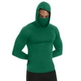 thumbnail image 1 of YLSDY Mens Compression Thermal Shirts Hoodie with Mask Long Sleeve Winter Sports Base Layer Top Active Running Sun Shirt Green XL, 1 of 8