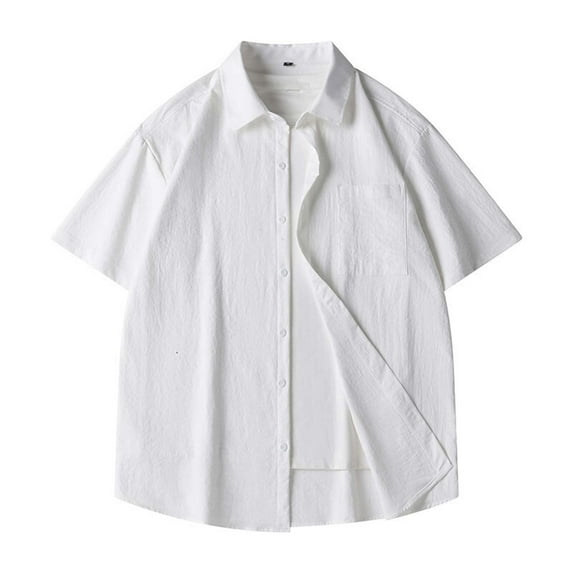 YLSDY Mens Cool Button Down Shirt Short Sleeve Summer Beach Shirts Linen Texture Casual Shirts with Pocket White XXL