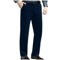 YLSDY Mens Corduroy Pants Dress Pleated Front Work Pants Stretch Casual Straight Fit Trouser Business Office Slacks Blue M