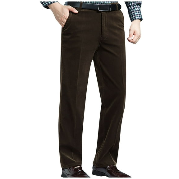 YLSDY Mens Corduroy Pants Dress Pleated Front Work Pants Stretch Casual Straight Fit Trouser Business Office Slacks Khaki M