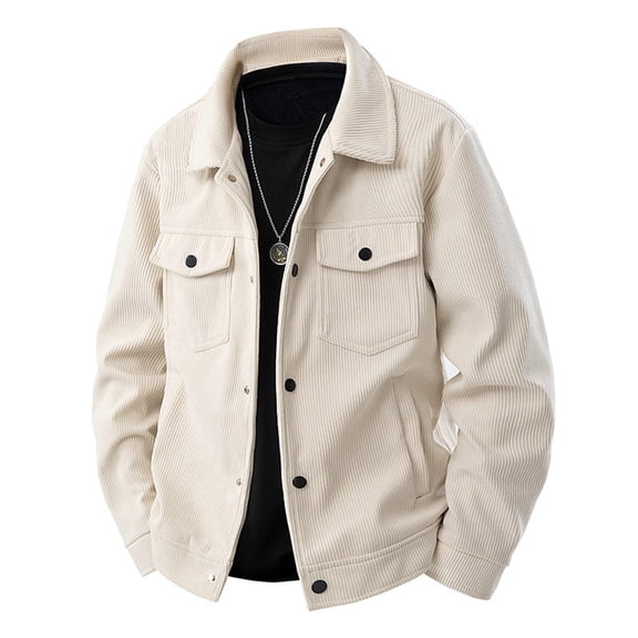 YLSDY Mens Corduroy Shirts Jacket Casual Long Sleeve Button Work Coats Vintage Solid Color Loose Fit Tops with Flap Pockets Beige XXXL