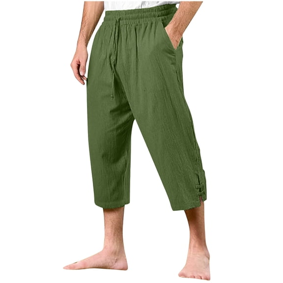 YLSDY Mens Cotton Harem Capri Pants Yoga Beach Baggy 3/4 Shorts Pants Casual Elastic Waist Hippie Boho Pants Green S