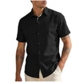 thumbnail image 1 of YLSDY Mens Cotton Linen Shirts Short Sleeve Collared Button Down Shirts Wrinkle Free Casual Vacation Beach Summer Tops Black XL, 1 of 5