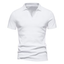 YLSDY Mens Cotton Button Collared Shirts V Neck Short Sleeve Tops Plus Size Golf Shirt Stretch Athletic Tshirt Classic Comfy Clothing White XXXXXL