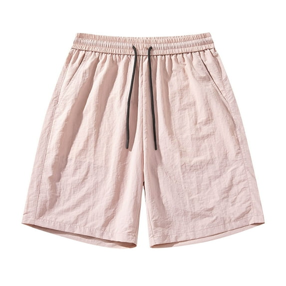 YLSDY Mens Cotton Shorts Casual Elastic Waist Drawstring Shorts Stretch Summer Beach Vacation Shorts with Pockets Pink L