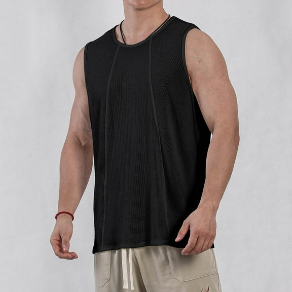 YLSDY Mens Cut Off Tank Tops Big and Tall Fitness Basketball Textured Shirts Oversized Thick Running Joggers Athletic Tops Black M