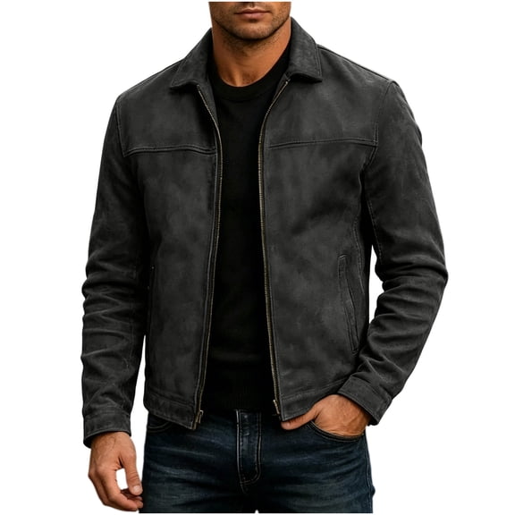 YLSDY Mens Daily Jacket Regular Short Point Collar Full Zip Outer Coat, Subtle Matte Finish Side Slip Pockets Elastic Cuffs for Office Runs Neighborhood Strolls Black XXL