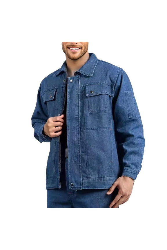 Mens Denim Jacket Washed Ripped Distressed Stretch Stylish Trucker Biker Jeans Jackets Button Down Shirts Jacket Blue XXXXL