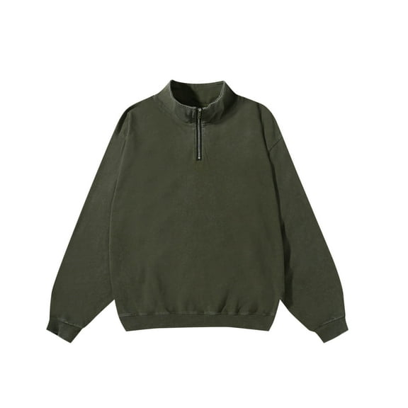 YLSDY Mens Distressed Sweatshirt Quarter Zip Casual Long Sleeve Stand Collar Pullover Tops Lightweight Vintage Pullover Army Green L