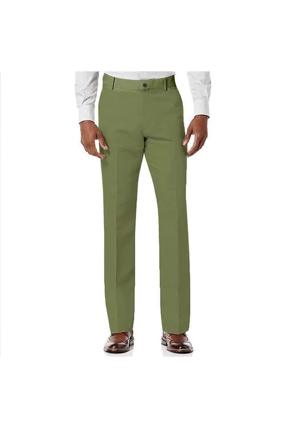 Mens Dress Pants Office High Waist Business Casual Stretch Pants Wedding Formal Stylish Regular Fit Suit Dress Slacks Army Green M
