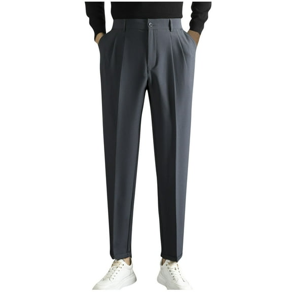 YLSDY Mens Dress Pants Regular Fit Stretch Classic-Fit Business Casual Suit Straight-Leg Trousers Front-Pleated with Pockets Dark Gray XL