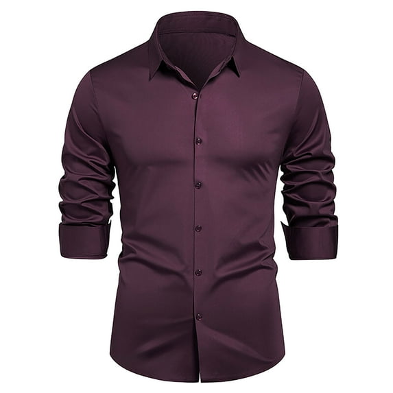 YLSDY Mens Dress Shirts Wrinkle-Free Formal Shirts Tuxedo Tshirts Lightweight Stretch Performance Business Casual Shirt Wine M
