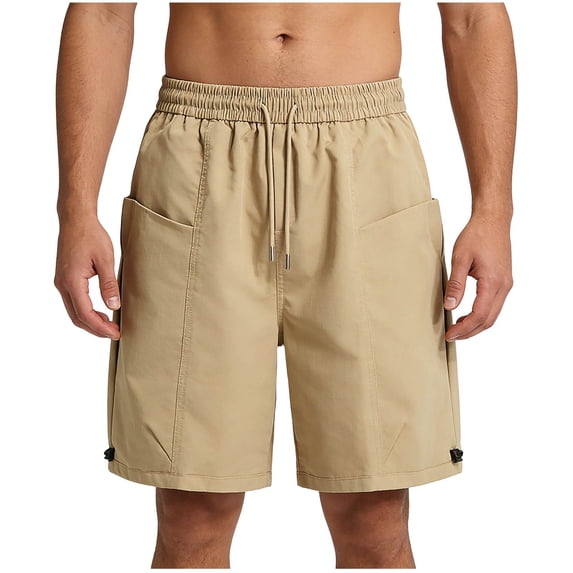 YLSDY Mens Elastic Waist Drawstring Shorts Casual Solid Cargo Shorts Sports Outdoor Running Quick Drying Boardshorts Khaki XXXXL