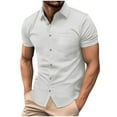 thumbnail image 1 of YLSDY Mens Fashion Summer Button Down Shirt for Slim Fit Casual Print Lapel Short Sleeve Dressy Shirt Tops White L, 1 of 8