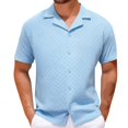 thumbnail image 1 of YLSDY Mens Fashion Textured Shirts Short Sleeve V Neck Loose T-Shirt Solid Color Button Lapel Casual Tunic Blouse Top Blue XL, 1 of 8