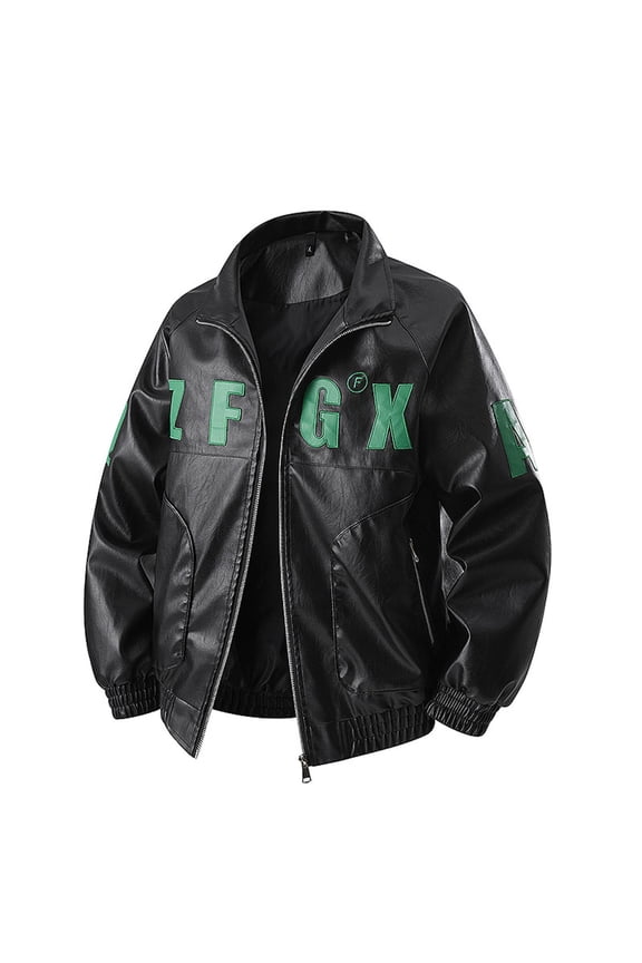 Mens Faux Leather Varsity Jacket Vintage Racing Motorcycle Graphic Bomber Jackets Loose Streetwear Jacket Black XXXXL