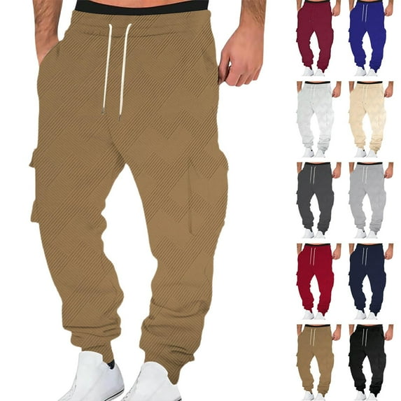 YLSDY Mens Fleece Cargo Sweatpants Heavyweight Elastic Waist Pants with Pockets Baggy Drawstring Jogger Pants Red XL