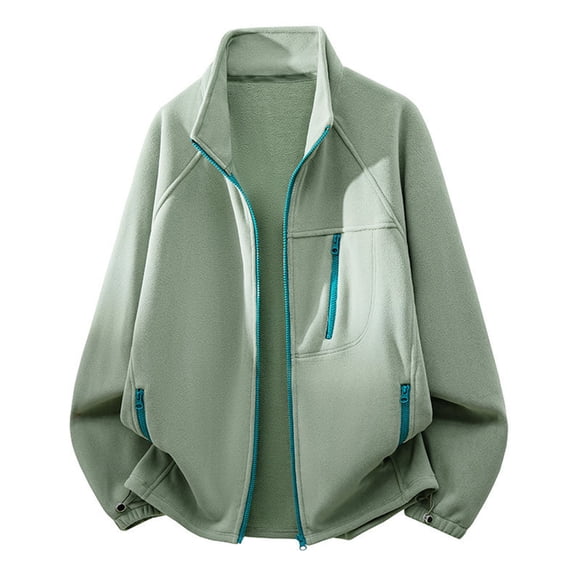 YLSDY Mens Fleece Jacket Big and Tall Lightweight Stand Collar Zip Up Thermal Sweatshirts Outdoor Hiking Running Coats Green M