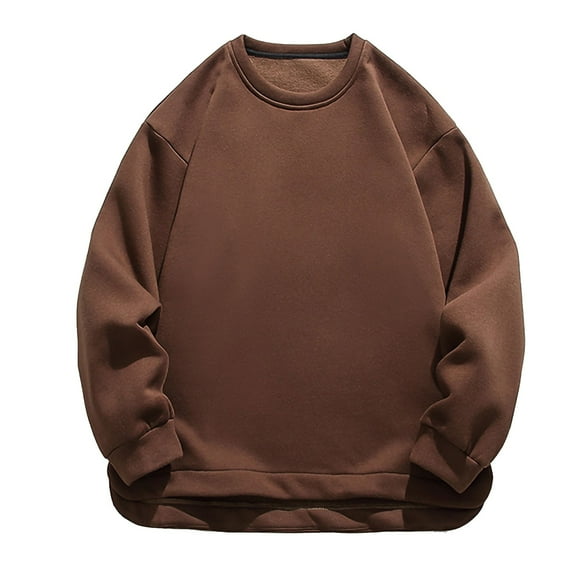 YLSDY Mens Fleece Lined Sweatshirts Casual Warm Solid Color Crew Neck Long Sleeve Pullovers Cotton Tops Coffee M