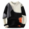 thumbnail image 1 of YLSDY Mens Geometric Print Sweater Cable Knit Pullover Sweater Color Block Knit Sweater Plus Size Long Sleeve Sweater Black XXXXL, 1 of 2