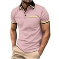 thumbnail image 1 of YLSDY Mens Golf Shirts Casual Short Sleeve Button Lapel Golf Fit Tee Shirts with Pocket Summer Fashion Solid Color Cozy Top Athletic Workout Sport Shirts Pink XL, 1 of 5