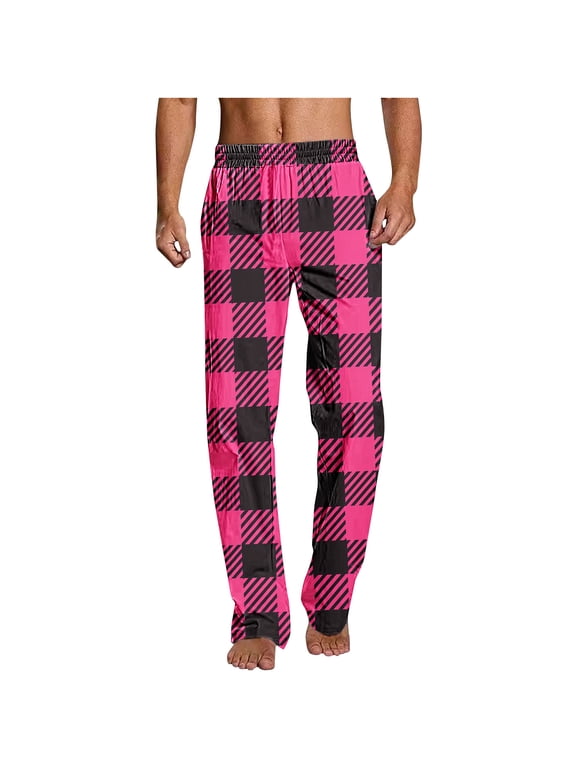 Mens Hawaii Pants Argyle Design Fashion Plaid Cotton Lightweight Soft Hawaii Bottoms Lounge Sleepwear Pants Hot Pink XXL