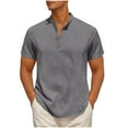 thumbnail image 1 of YLSDY Mens Henley Beach Shirts Short Sleeve Banded Collar Casual Summer T-Shirt Fashion Collarless Tees Shirts Gray XL, 1 of 7