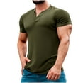thumbnail image 1 of YLSDY Mens Henley T-Shirt with Button Casual Basic Regular-Fit Short-Sleeve Buttons Stretch Short Sleeve Lightweight Tees Army Green M, 1 of 4